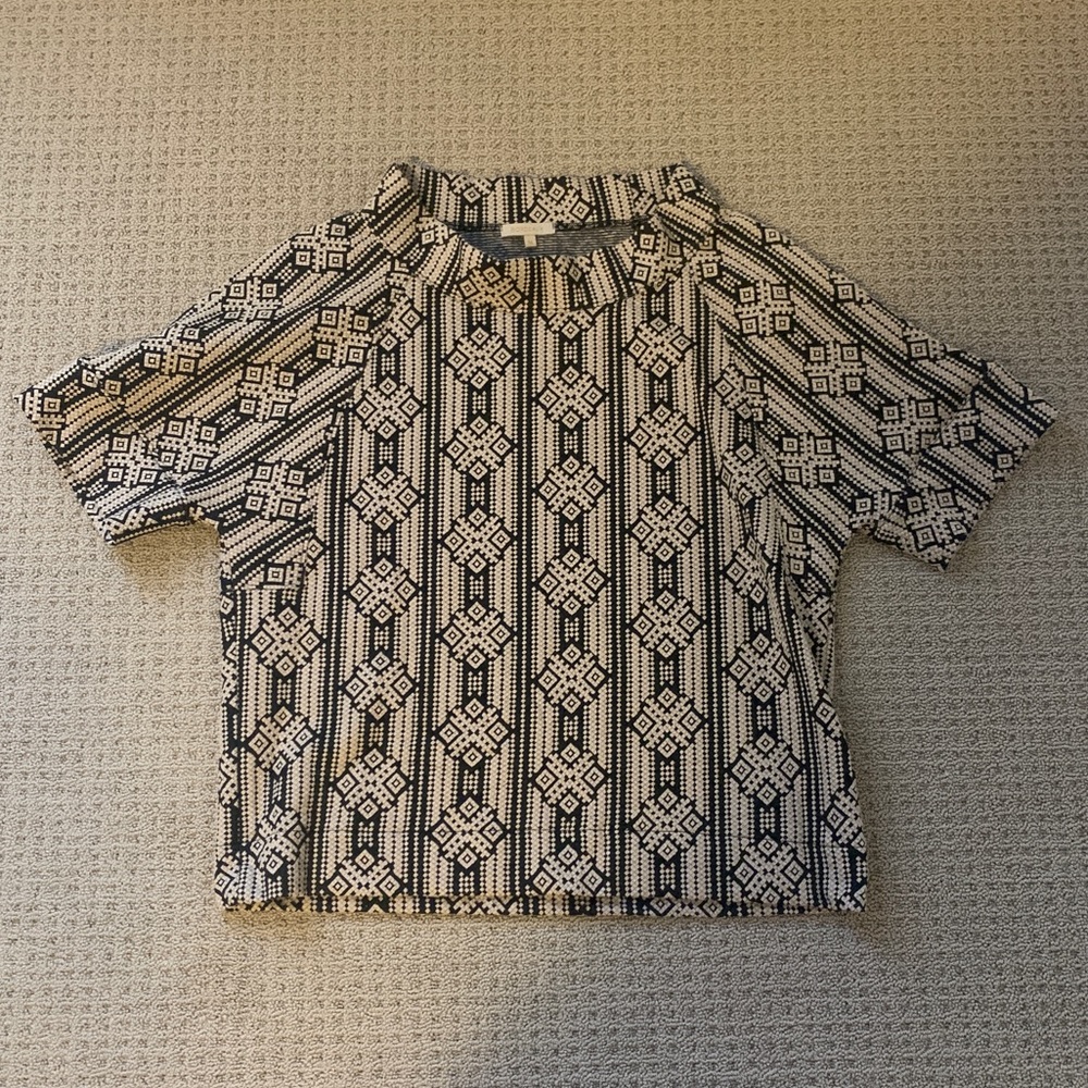 Bordeaux Beige and Black Short Sleeve Cotton and Polyester Blend Shirt size: M